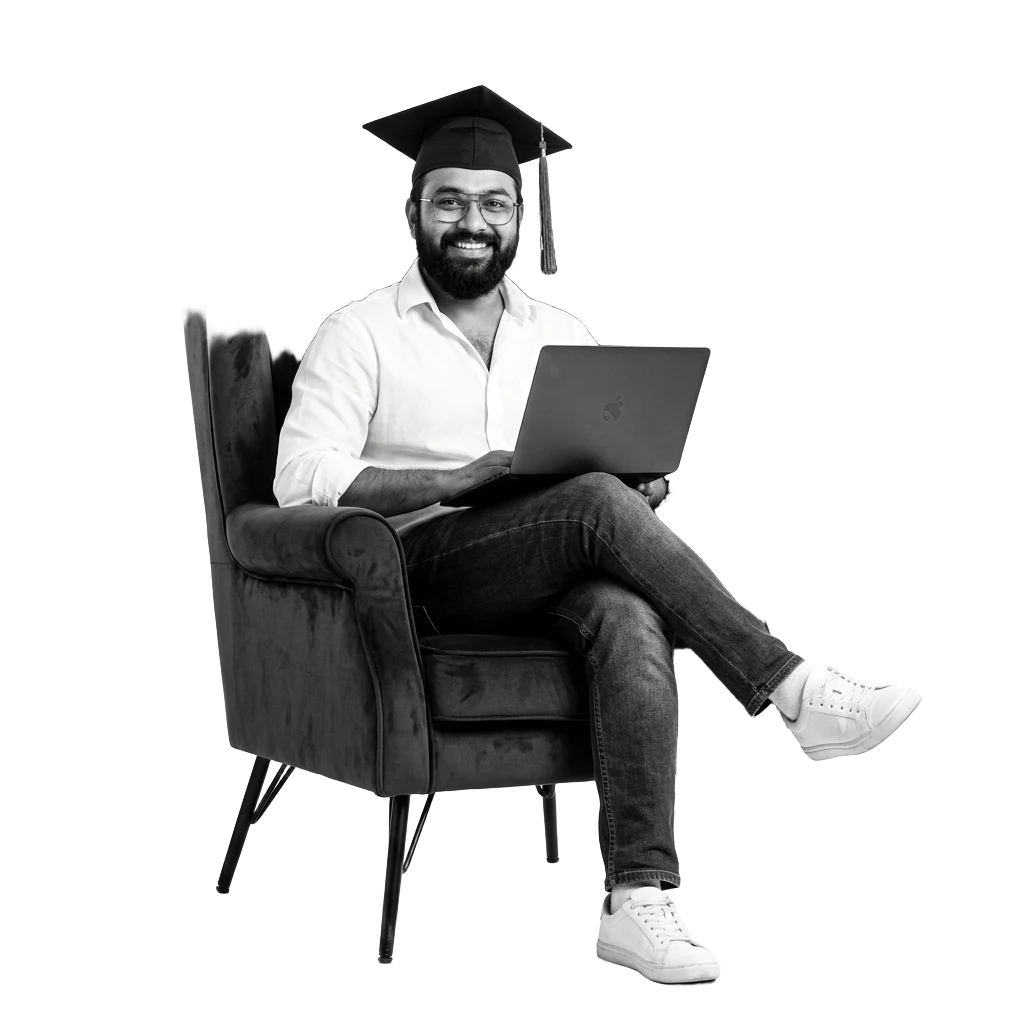 Graduate student working on a laptop